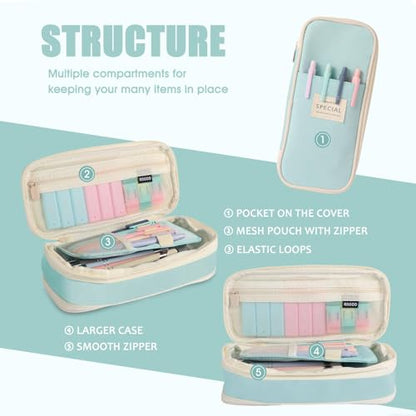 39PCS Aesthetic School Supplies with Cute Pencil Case, 5X Ballpoint Pens with Stylus Tip, 12X Pastel Highlighters, 6X Mechanical Pencil Set 0.5&0.7mm, Suit for Preppy School College Essentials(blue) - color: Blue