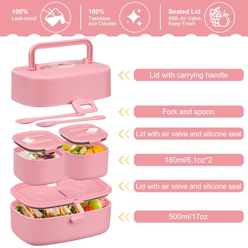 Pawtong Bento Lunch Box with 8oz Soup Thermo, Kids Sustainable Bento Box Leakproof Lunch Food Containers with Lunch Bag, Kids Thermo Insulated Hot Food Jar for School, Trvael (Pink) - color: Pink