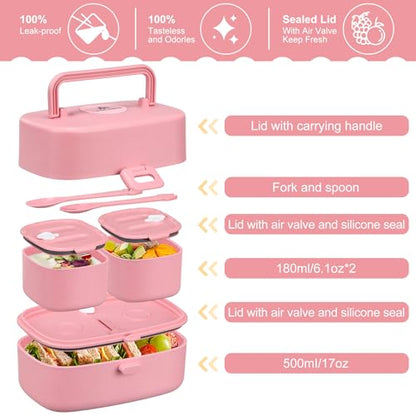 Pawtong Bento Lunch Box with 8oz Soup Thermo, Kids Sustainable Bento Box Leakproof Lunch Food Containers with Lunch Bag, Kids Thermo Insulated Hot Food Jar for School, Trvael (Pink) - color: Pink