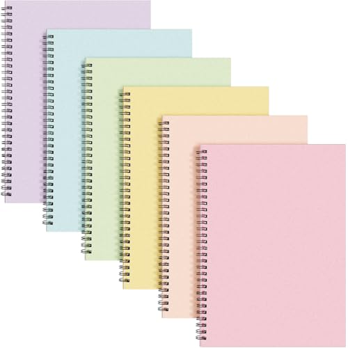 Fuutreo 6 Pack B5 Spiral Notebooks 10.5 x 7.45 Inch College Ruled Aesthetic Journal Kraft Hardcover 70 Sheets (140 Pages) Spiral Notebook for Office Students Work Journaling(Macaron,Bright Colors) - color: Macaron