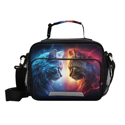 MNSRUU Student Lunch Bag Cat Lightning Insulated DinnerTotes Picnic Bag Lunch Box with Adjustable Shoulder Strap for Teen Kids Adults - color: Cat A 0202