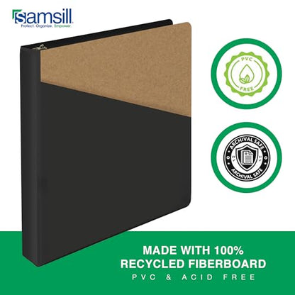 Samsill 1 Inch Document Storage Binder, 100% Recycled Chipboard, Round Ring, 3 Ring Binder, Black - color: Black, size: 1 Inch, style: Single