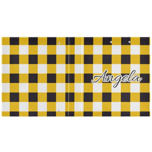 Custom 3 Ring Binder 1.5 Inch Round Rings Yellow Black Checkerboard Personalized Name Binders Organizer Fashion View Binder with 2 Pockets for School Office Supplies - color: Multi03