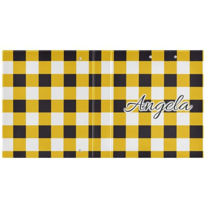 Custom 3 Ring Binder 1.5 Inch Round Rings Yellow Black Checkerboard Personalized Name Binders Organizer Fashion View Binder with 2 Pockets for School Office Supplies - color: Multi03