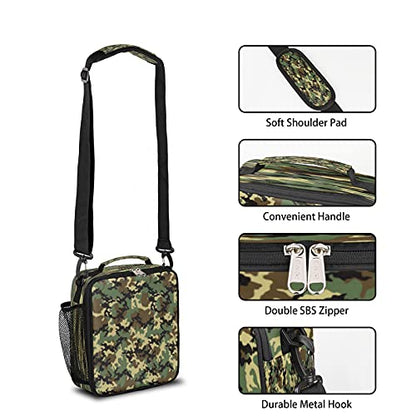 Pardick Camouflage Themed Boys Lunch Bag,Camo Army Green Kids Insulated Lunch Box with Adjustable Shoulder Strap Waterproof Lunch Bento Tote Bag Thermal Lunch Box for School Picnic Travel Outdoor - color: Camouflage