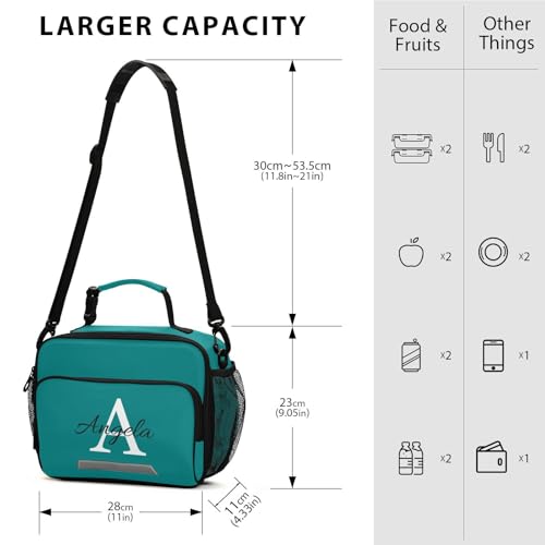 Custom Student Lunch Bag for Boys Girls Teal Solid Color Personalized Name Lunch Box Insulated Cooler Bag for School Picnic Office - color: Multi15