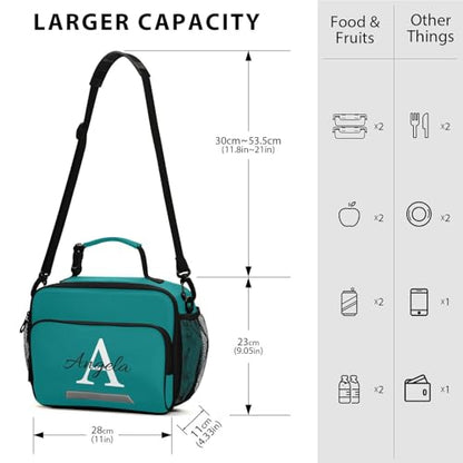 Custom Student Lunch Bag for Boys Girls Teal Solid Color Personalized Name Lunch Box Insulated Cooler Bag for School Picnic Office - color: Multi15