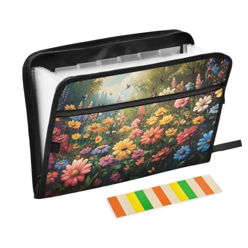 ALAZA Flower Butterfly Landscape Expandable Filing Folder Storage Organiser Box Files, 13 Pockets Zip Filing Folders for Home or Office Documents - color: Multicolored15