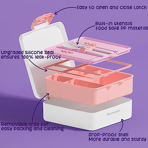 Fimibuke Kids Bento Lunch Box with 4 Compartments, Insulated lunch Bag, Stainless Steel Insulated Water Bottle, Ice Pack & Utensils Set, Birthday Gifts for Ages 3-12 Back to School Toddler Girls Boys - color: A5. White Dinosaur