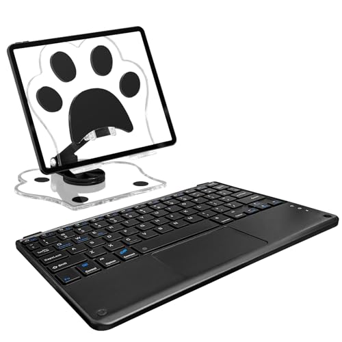 for Bluetooth Keyboard Touchpad Built, Cute Tablet Stand Adjustable & Foldable, Wireless Rechargeable Bluetooth for iPad, iPad Pro/Mini/Air, Samsung Xiaomi Tablets, etc -Pure Black - color: C-Touchpad Keyboard-Pure BLACK