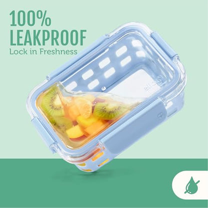 Ello Duraglass 3.4 Cup Meal Prep Sets 10Pc, 5 Pack Set- Glass Food Storage Container with Silicone Sleeve and Airtight BPA-Free Plastic Lids, Dishwasher, Microwave, and Freezer Safe, Olive Tree - color: Olive Tree