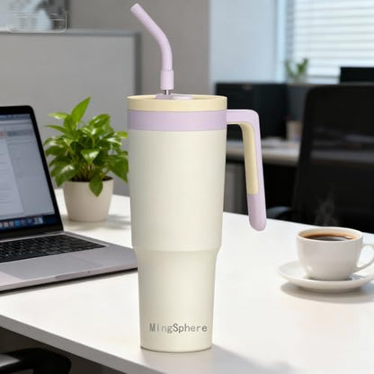 40 Oz Insulated Water Bottle with Straw & Handle, White | Leak-Proof, Keeps Cold 18H / Hot 12H, Removable Straw Cap for Easy Cleaning, Built-In Fruit Infuser for Tea & Fruit Drinks - color: White