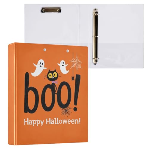 Fustylead Cheerful Happy Halloween Whimsical 3 Ring Binder, D-Rings 1.5" Hardcover Folder, Fits 200 Sheets of A4 Paper, Durable Clipboard & Clean View with Inside Pockets for School Home Office - size: 12.4x10.63x2.36 Inch-1 Pack