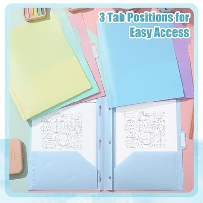 12 Pack Pastel Plastic Pocket Folders with 3 Prongs & Tabs, Cute Folder, 2 Pocket File Folders for Letter Size Paper, Nurse Folder, Heavy Duty for School & Office Organization - style: 3 Prongs Fasteners Style