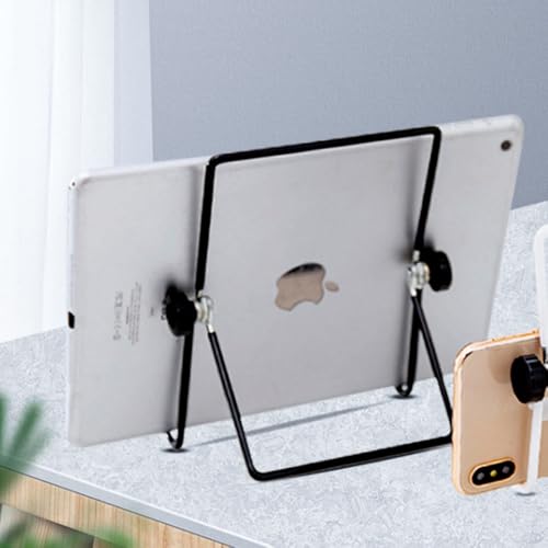 Adjustable Tablet Stand Holder - Non-Slip Foldable Cradle for Tablets & Phones, Small Black Metal Frame, Compatible with Devices up to 11 Inches - color: black, size: small