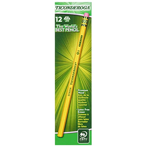 Ticonderoga Wood-Cased Pencils, Unsharpened, #4 2H Extra Hard, Yellow, 12 Count - size: 12 Count (Pack of 1), style: #4 2H Extra Hard