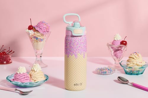 Ello Kids Pop & Fill 18oz Stainless Steel Water Bottle with Quick Fill Technology, Double-Wall Vacuum Insulation, Leak Proof Locking Lid, Sip & Chug, BPA Free, Gifts for Girls Boys, A La Mode - color: A La Mode, size: 18 Ounces