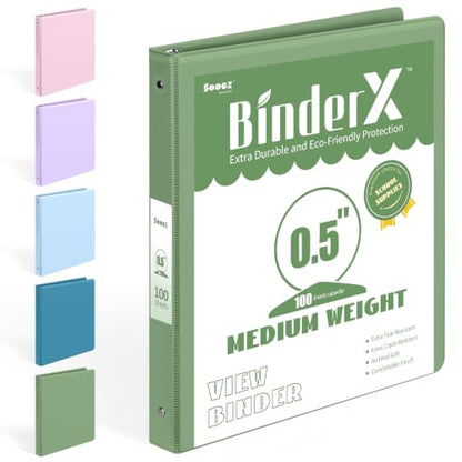 BinderX Extra Durable 3 Ring Binder, Round Rings 0.5 Inch Binder, Fits 100 Sheets of 8.5x11 Paper, Customizable View Cover with Inside Pockets, Cute 0.5" Binders, 1/2 Inch 1 Pack, Olive Green - color: Olive Green, size: 0.5 inch