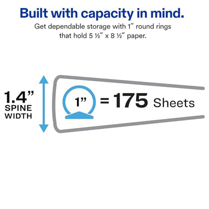 Avery Mini 3 Ring Binders, Holds 5.5" x 8.5" Paper, 1" Round Rings, 175-Sheet Capacity, 1.4 Inch Wide Spine, Label Holder, Black Binders, Great for Home, School, Office, and More (2-Pack of 13456)