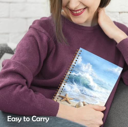 XUNLURY Ocean Beach Notebook, Blue Coastal Beachy Starfish Seashell Journal, Beach Themed Gifts Journal, Gifts for Ocean Lovers Hardcover Spiral Notebooks, 5.5x8.3 Inch - color: Color_F