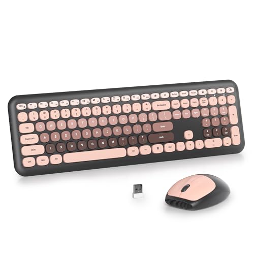 Wireless Typewriter Keyboard and Mouse Combo Retro 104 Key Full Size Office Set Black Keyboard with Silent Round Keycaps, Ideal for Laptop and Desktop PCs, Cute Design Keyboard - color: Diary Blackberry