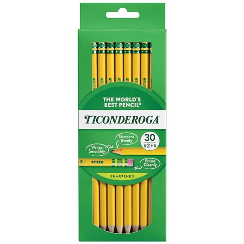 Ticonderoga Wood-Cased Pencils, Pre-Sharpened, 2 HB Soft, Yellow, 30 Count, 6 Packs/180 Count Total - size: 180 Count (Pack of 1)