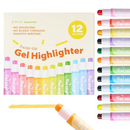 12-Pack Bible Gel Highlighters, Pastel No Bleed No Smear Twist-Up | Vibrant aesthetic twist-up gel, quick-dry no bleed on thin paper. Ideal for bible journaling, study, school and note-taking.