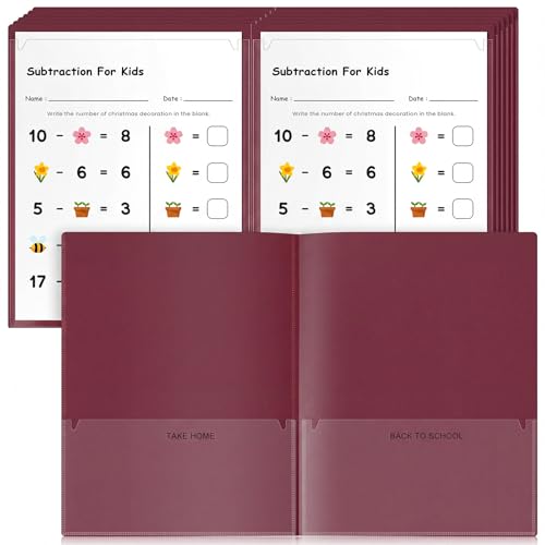 Henoyso 24 Pcs Plastic Folders with Clear Front Pockets Heavy Duty Take Home Back to School Pockets Homework Folders for School Students Parent Teacher Classroom Communication (Burgundy) - color: Burgundy