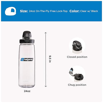 Nalgene 24 oz On The Fly Lock-Top Water Bottle, Clear w/Black - color: Clear with Black, size: 22 Ounces