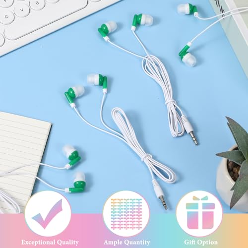 50 Pack Earbud Bulk Headphone for Classroom Earphone Earbud with Wire Individually Bagged Wired in Ear Buds(Green) - color: Green