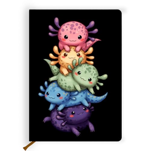Lovdazzles Pretty Leather Lined Journal Cute Axolotl Notebooks 200 Pages A5 Ruled Journaling Notebooks, Cute Notebooks for Girls, for Office School Home Supplies(5.8 x 8.3) - color: Multi 1725