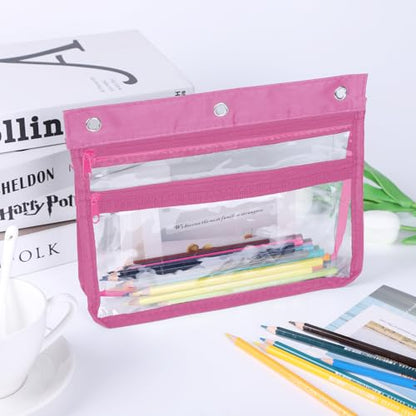 YoeeJob Pencil Pouch for 3 Ring Binder with 1.5 inch Expandable Large Capacity, Double Pockets Zipper Pencil Case, Pencil Binder Pouch for School Office Home,Pink - color: pink