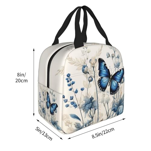 Lunch Bag Butterfly Blue Flower Boho Insulated Lunch Box Reusable Cooler Tote for Adults Student Girl Boy Work Office School Picnic Over 3 Years Old - color: B0388