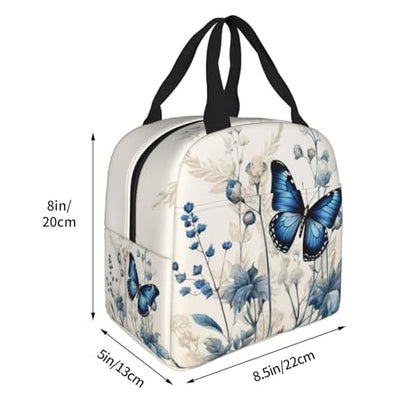 Lunch Bag Butterfly Blue Flower Boho Insulated Lunch Box Reusable Cooler Tote for Adults Student Girl Boy Work Office School Picnic Over 3 Years Old - color: B0388