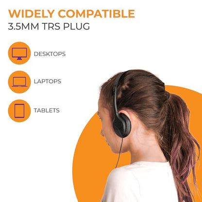 Soundnetic SN313 Bulk Classroom Headphones 25 Pack – Wired On-Ear Stereo Headphones for Students K-12, Leatherette Earpads, 3.5mm Jack, Compatible with Chromebook, Laptop, Computer – School Pack - size: 25 Pack