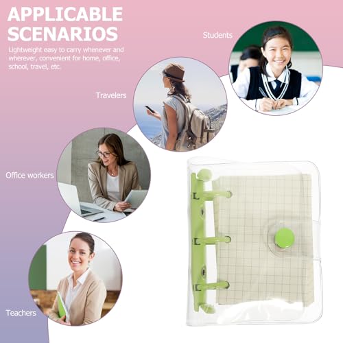 GRIRIW Mini 3-ring Loose-leaf Binder Notebook, Green Clip Decorative Mini Scrapbook Notepad for School, Office, and Personal Notes