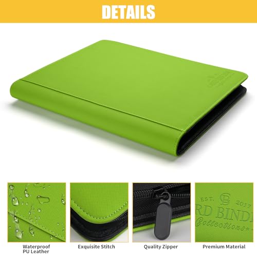 Toploader Binder,Toploader Hard Cases, 9-Pocket Pages Sleeves Hold up 288 Cards.Toploader Card Binder with Sleeves for “3×4” rigid，Card Holder(Grass Green) - color: Grass Green, size: 9 Pocket 288 Toploader