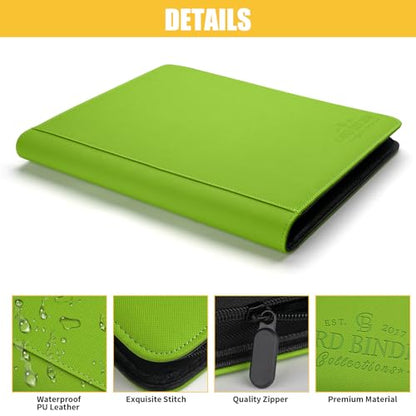 Toploader Binder,Toploader Hard Cases, 9-Pocket Pages Sleeves Hold up 288 Cards.Toploader Card Binder with Sleeves for “3×4” rigid，Card Holder(Grass Green) - color: Grass Green, size: 9 Pocket 288 Toploader