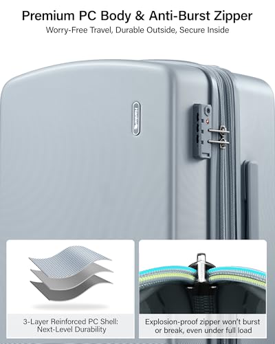 Hanke 20 Inch Expandable Carry On Luggage, 22x14x9 Airline Approved, TSA Lock Hard Shell Lightweight Suitcase for Men Women (Grey) - color: Grey, size: 20 Inch EXT