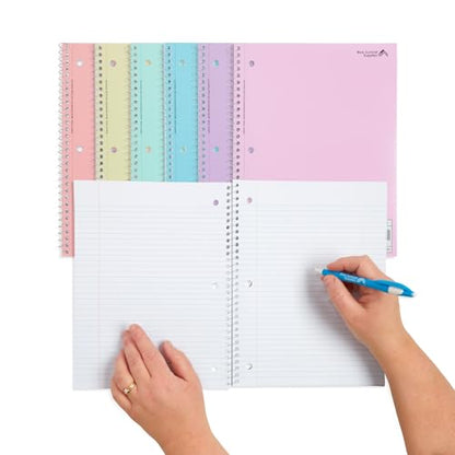 Blue Summit Supplies 6 Spiral Notebooks, College Ruled, Assorted Pastel | 8 x 10.5 in, 70 sheets each, 3 hole punched, perforated, pastel covers, for school and note taking - size: 6 Pack