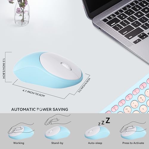 Wireless Keyboard and Mouse Combo, 2.4GHz Colorful Cute Round Keycaps Keyboard for Office Computer PC Desktops Laptop (96 Keys Light Blue) - color: 96 Keys Light Blue