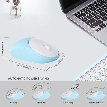 Wireless Keyboard and Mouse Combo, 2.4GHz Colorful Cute Round Keycaps Keyboard for Office Computer PC Desktops Laptop (96 Keys Light Blue) - color: 96 Keys Light Blue