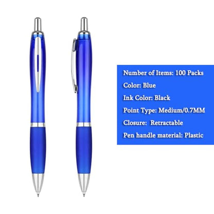 100-Pack Promotional Pens with Custom Text - Clear Plastic Pens - color: Blue
