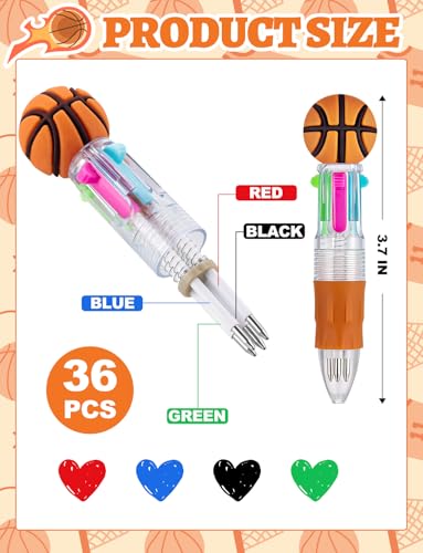 36Pcs 4-in-1 Basketball Mini Multicolor Ballpoint Pens | Cute Retractable Pen Bulk for Birthday Party Classroom Student Prizes Teacher Rewards - style: BasketballMulticolorPens36Pcs