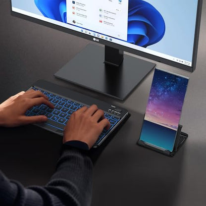 OMOTON Rechargeable Ultra-Slim Keyboard with Upgrade Oversize Keycaps, Adjustable Stand and Backlit, Wireless Bluetooth Keyboard for Samsung Tablet, iPad, Smartphone, Android, iOS, Windows, Black - color: Black