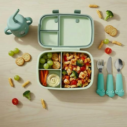 Kids Bento Explorer Lunch Box, 3 No-Mix Compartments, Microwave & Dishwasher Safe, Lightweight with Removable Tray, for Daycare, Preschool, School (Green Light Mint) - color: Green Light Mint