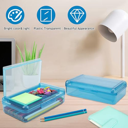 SFLHHDM Large Pencil Box, Double Layer Capacity Pencils Holders, Clear Hard Pen Case with Snap-tight Lid, Plastic Pencil Case for Office School, Pen Boxes Storage School Box (Navy Blue-1pcs) - color: Navy Blue-1pcs