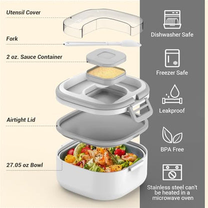 PEDECO Single-Layer Bento Lunch Box for Kids & Adults with Removable Stainless Steel Lunch Container,Dressing Container,BPA-Free,Dishwasher Safe - Includes Utensil(White,Not Insulated) - color: White, size: Stainless Steel Single Layer