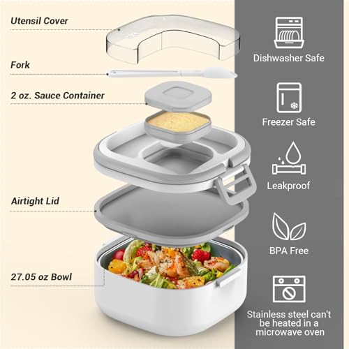 PEDECO Single-Layer Bento Lunch Box for Kids & Adults with Removable Stainless Steel Lunch Container,Dressing Container,BPA-Free,Dishwasher Safe - Includes Utensil(White,Not Insulated) - color: White, size: Stainless Steel Single Layer