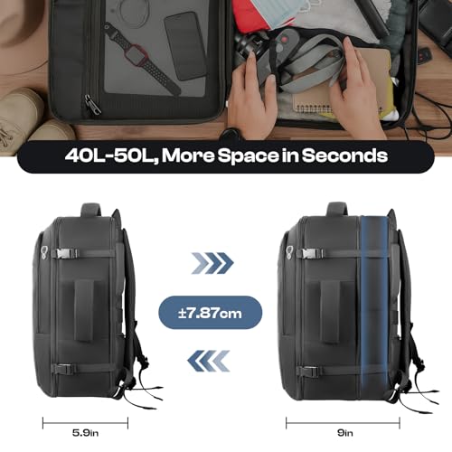Carry on Backpack, Travel Friendly, Fits TSA requirement, Black | Extra Large 40L-50L Travel Backpack TSA Approved, Water Resistant Bag, Expandable Laptop Bagpack, Travel Backpack for men - color: Black, size: XX-Large